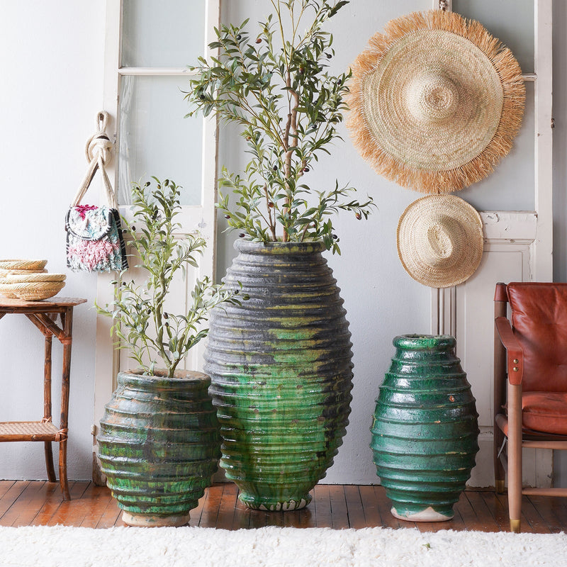 Ribbed Green Clay Oil Jar, Medium by Studio Vastu
