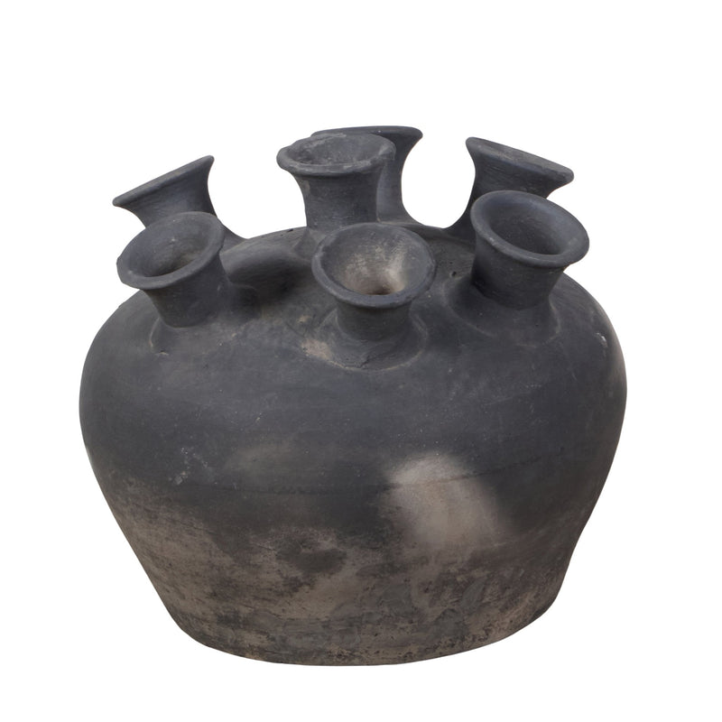 Smoked Charcoal Multi-Spout Clay Vase by Studio Vastu