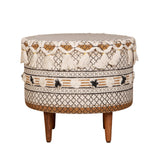 Tasseled Cotton Block Print Ottoman by Studio Vastu