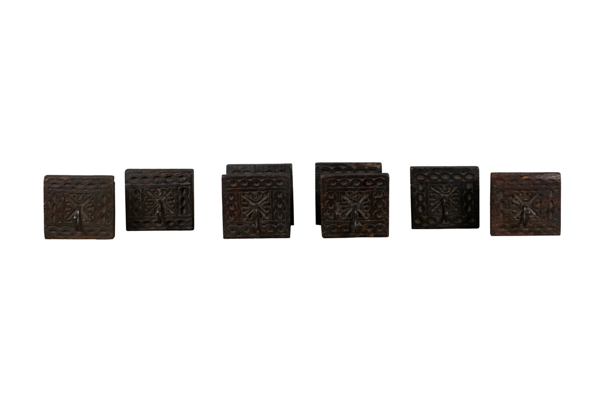 Teak and Iron Wall Hook Set by Studio Vastu