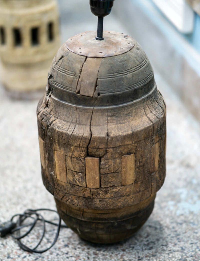 Teak Cart Wheel Table Lamp by Studio Vastu
