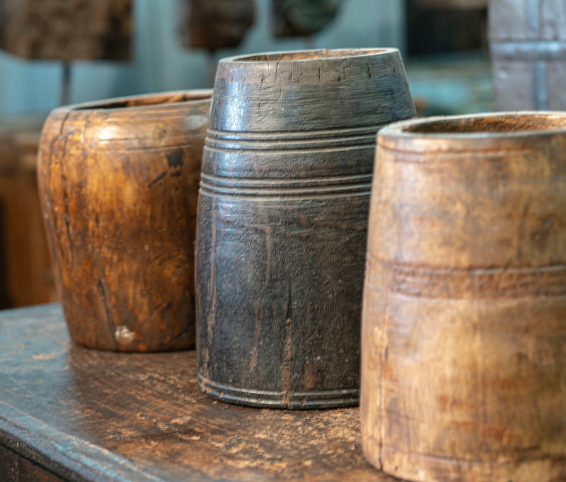 Teak Wood Grain Storage Pots by Studio Vastu