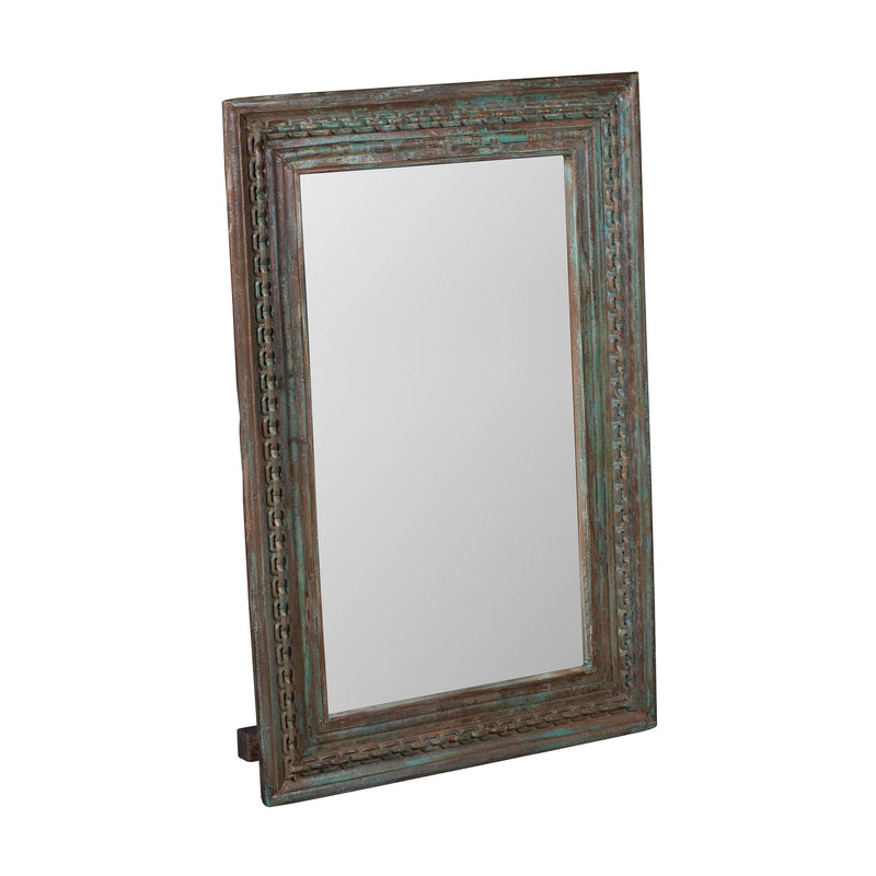 Teal Distressed Jharokha Mirror by Studio Vastu