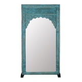 Teal Wood Jharokha Arch Floor Mirror by Studio Vastu