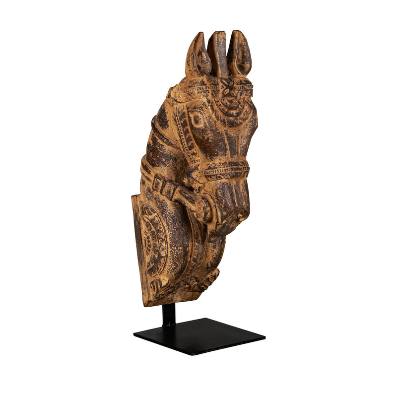 Timber Horse Busts on Iron Stands by Studio Vastu
