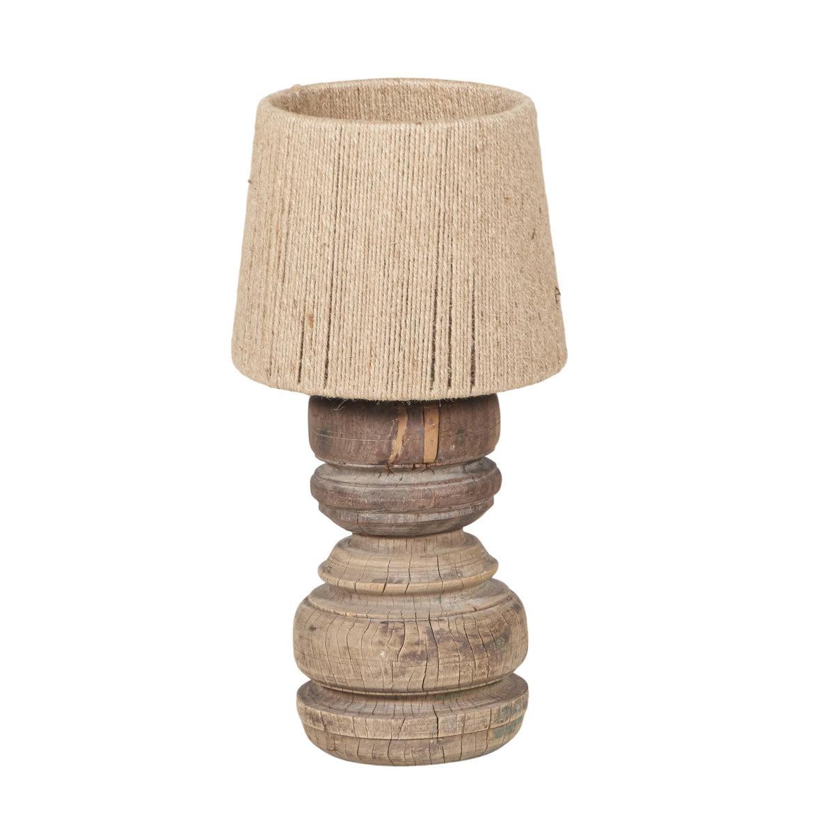 Turned Wood Jute Shade Table Lamp by Studio Vastu