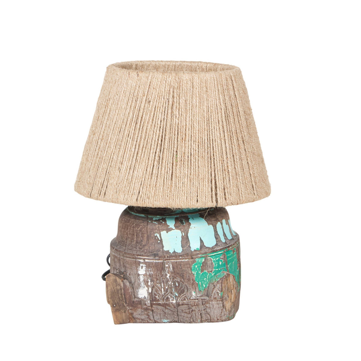 Turned Wood Jute Shade Table Lamp by Studio Vastu