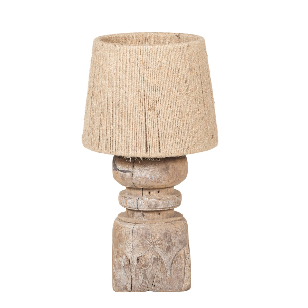 Turned Wood Jute Shade Table Lamp by Studio Vastu