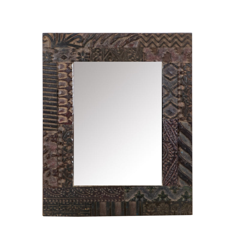 Wood Textile Block Patchwork Mirror by Studio Vastu