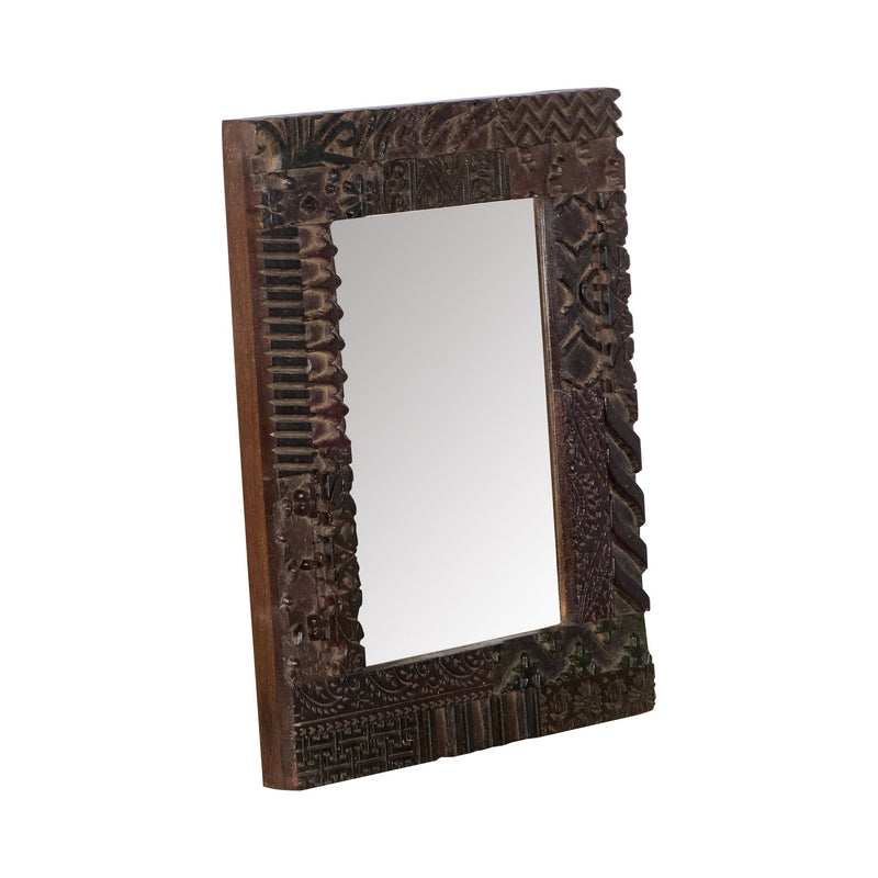 Wood Textile Block Patchwork Mirror by Studio Vastu